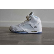 Nike Air Jordan 5 Retro Metallic Silver Men's White / Metallic Silver - Black Basketball Shoes 136027-130