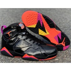 Nike Air Jordan 7 Retro Black Patent Leather Women's Black/Vivid Orange/Purple Basketball Shoes 313358-006