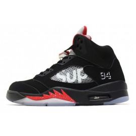 Men's Air Jordan 5 Retro Supreme Authentic Basketball Shoes Black/Fire Red 824371-001